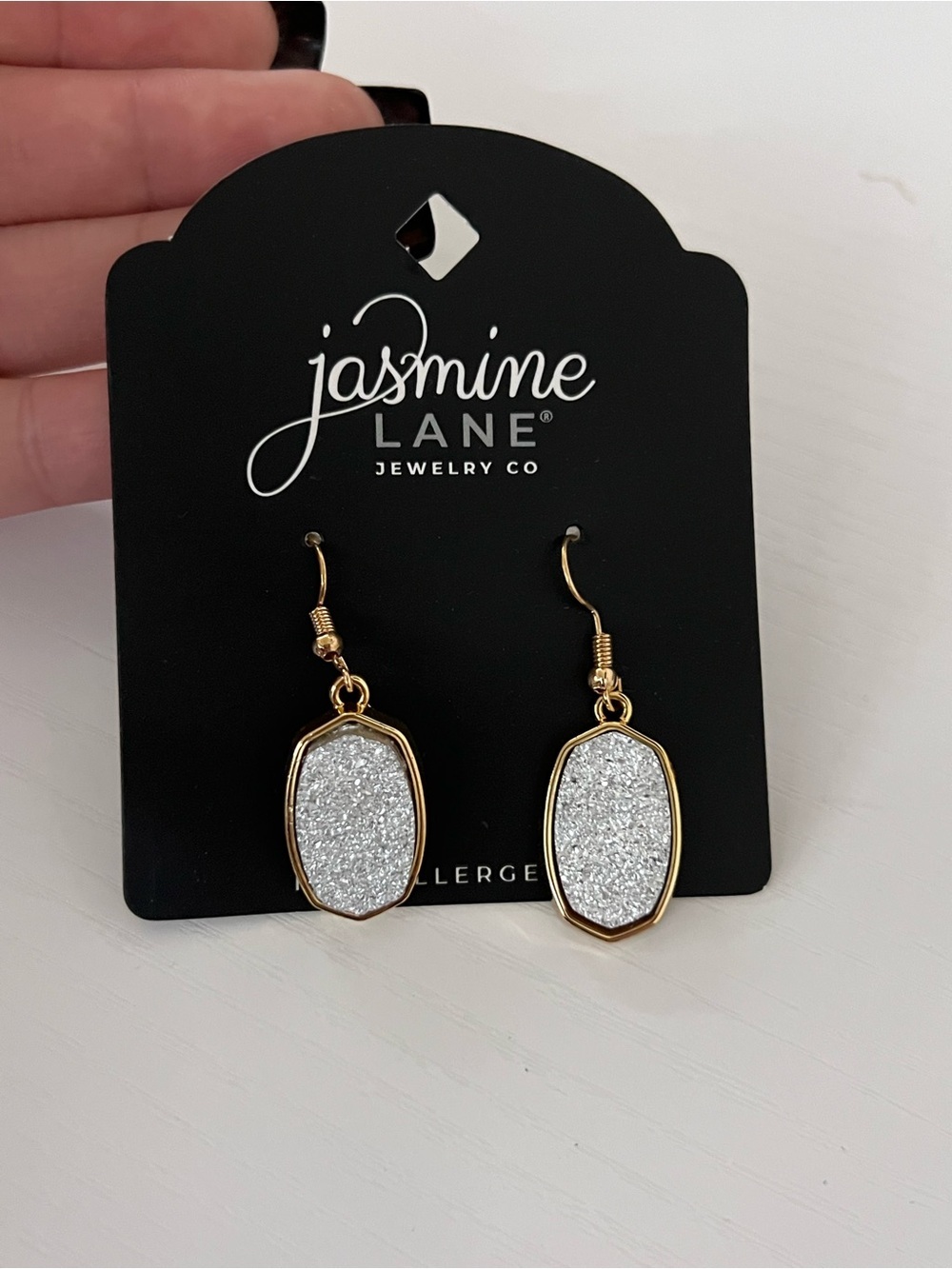 Jasmine Lane Jewelry Co Silver Druzy Style Drop Earrings Gold Tone NWT Hypoaller